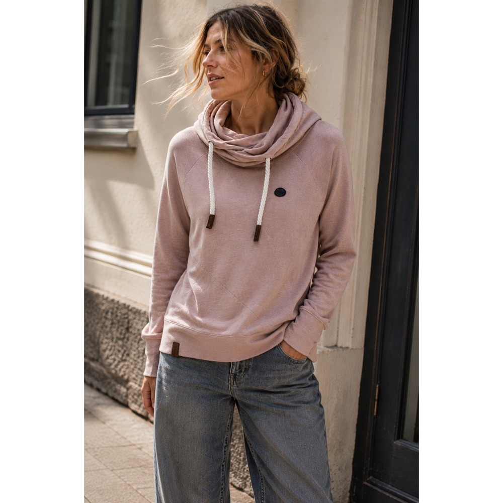 Naketano Pullover Hoodie Cowl Neck Rope Drawstring Dusty Rose Germany M